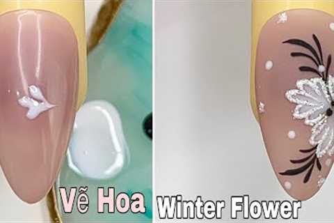 Easy Winter Flower Nail Art For Beginner 💖Vẽ Hoa💅 New Nails Design 💝 New Nails