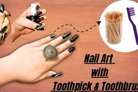 Beautiful nail art design with toothpick and tooth brush / Easy nail art design ideas