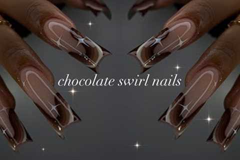 Chocolate Swirl Nails🍫✨| simple fall nails + classy nail art!✨| ASMR