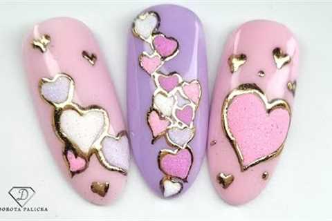 Simple Valentines heart nail art. Sugar glitter nail design 💕